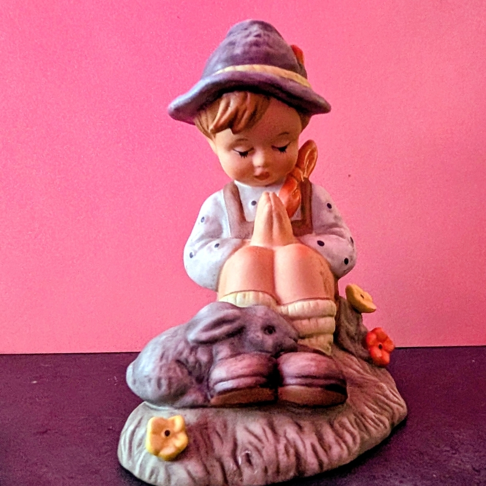 Goebel Child with Bunny Figurine - Purple and Yellow